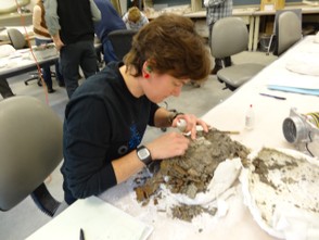 Shannon preparing a fossil by Barb Beasley
